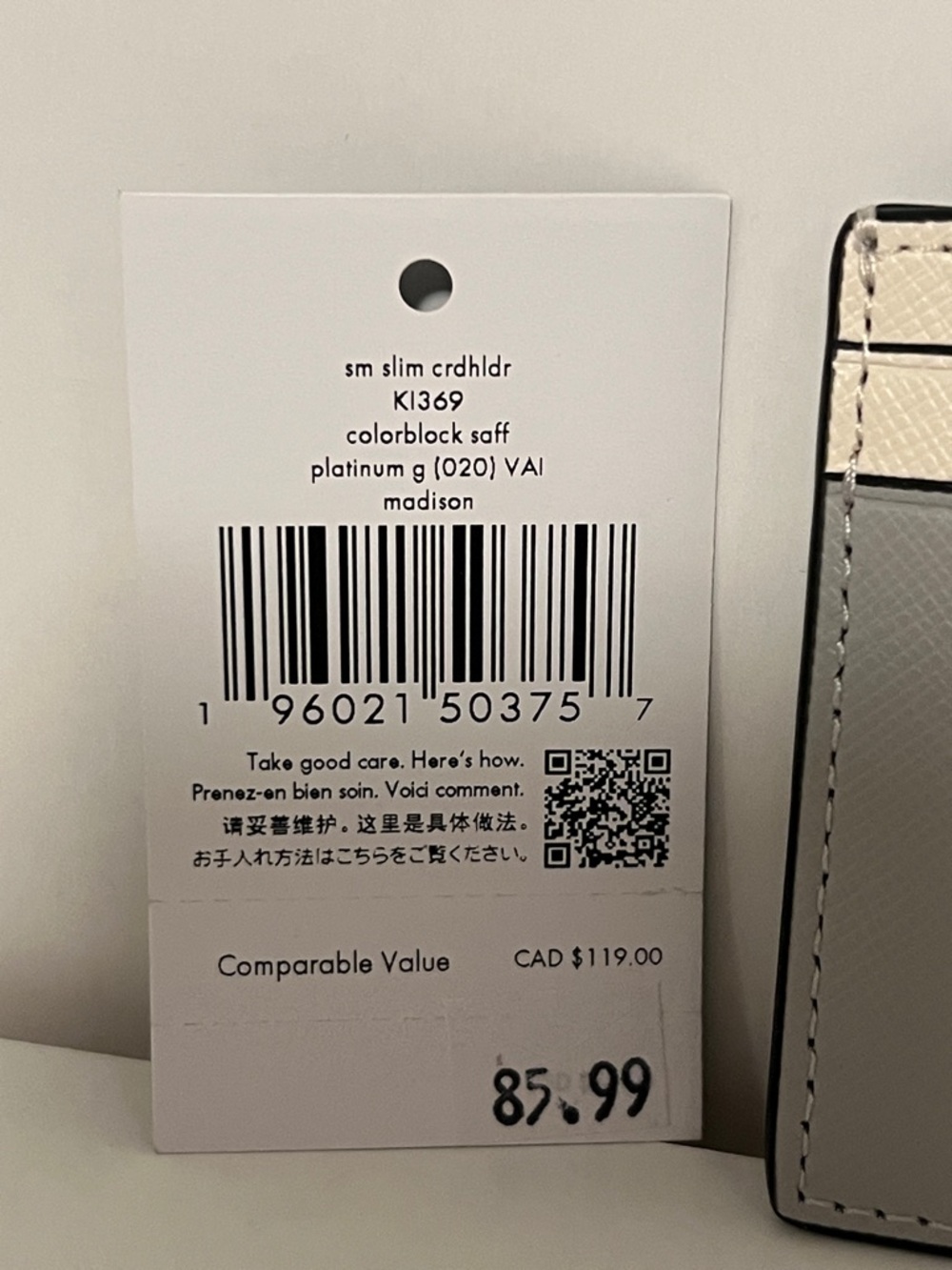 kate spade Gray and Cream Color-block Saffiano Leather Slim Card Holder - Picture 2 of 4